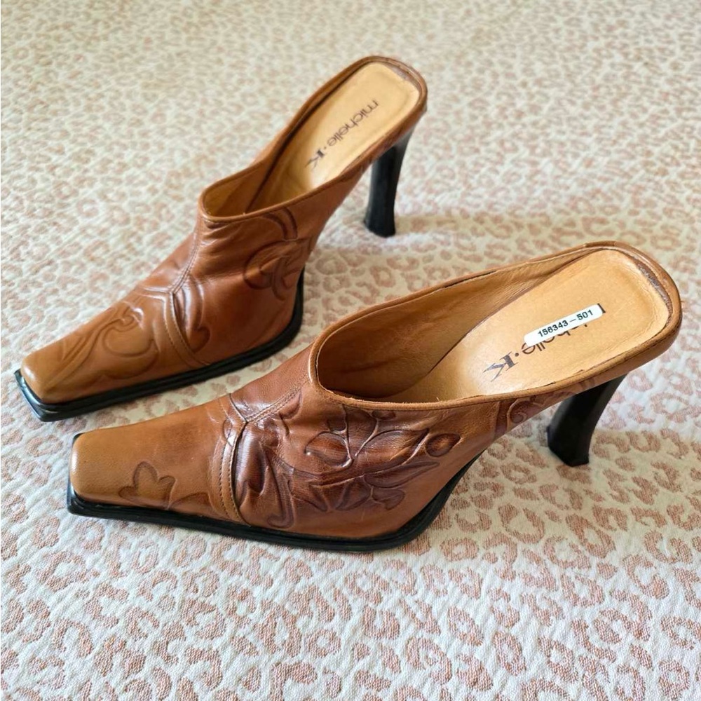 Michelle K Brown Mules with Western Stitching